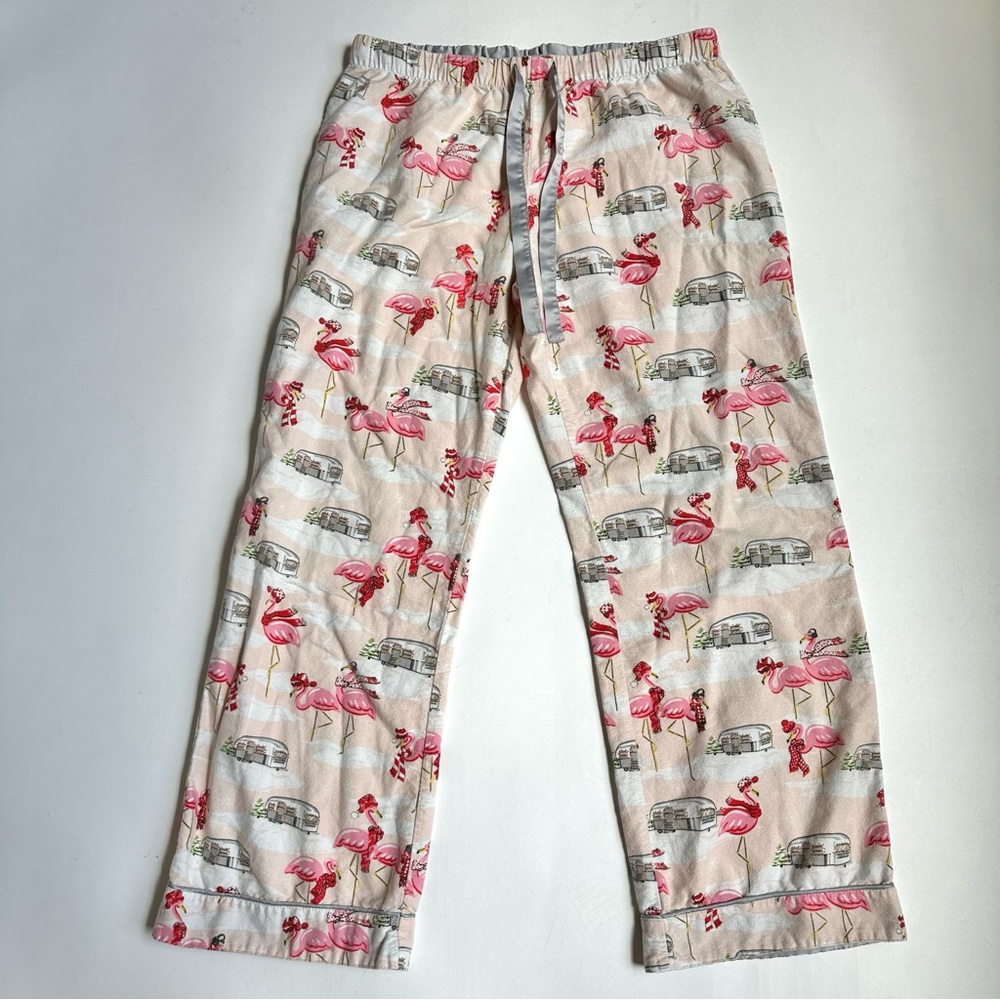 Nick & Nora Winter Flamingo Airstream Camper Flannel Pajama Bottoms M